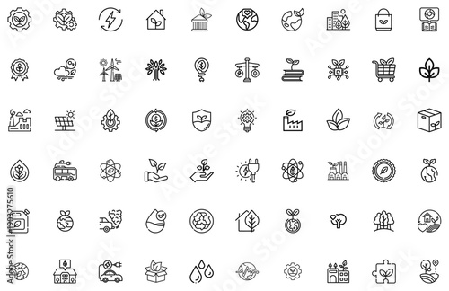 Collection of Thin Line Representing Ecology Sustainability and Green Energy Concepts