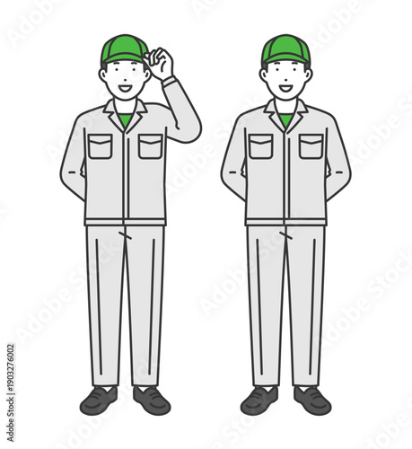 ポーズパターン,作業着男性帽子付