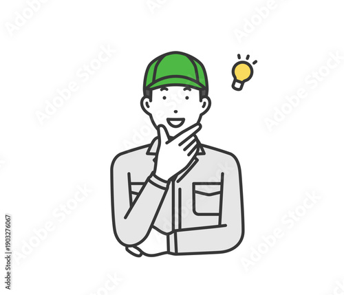 納得,作業着男性帽子付