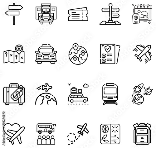 Travel Set Transportation Adventure Holiday Planning Vacation Symbols