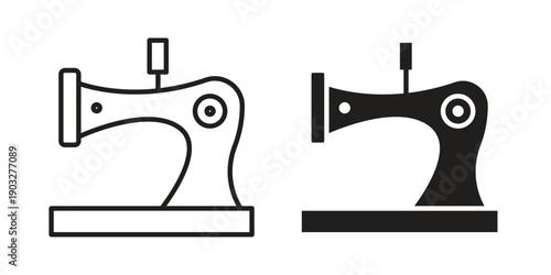 Old sewing machine icon concept. Thin line symbol. Vector illustration isolated. Editable stroke.