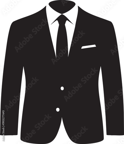 Black business suit with white shirt and tie isolated on transparent background