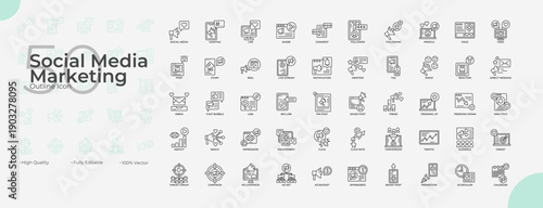 Social Media Marketing Line Editable Icons set