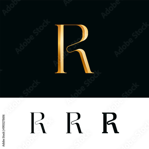 3d golden letter R for logo, including set of four different letters perfect for logotypes, vector illustration 10EPS