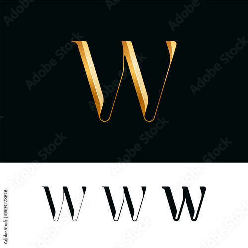 3d golden letter W for logo, including set of four different letters perfect for logotypes, vector illustration 10EPS