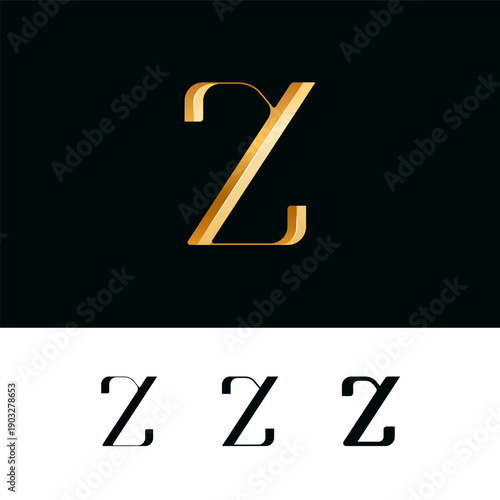 3d golden letter Z for logo, including set of four different letters perfect for logotypes, vector illustration 10EPS