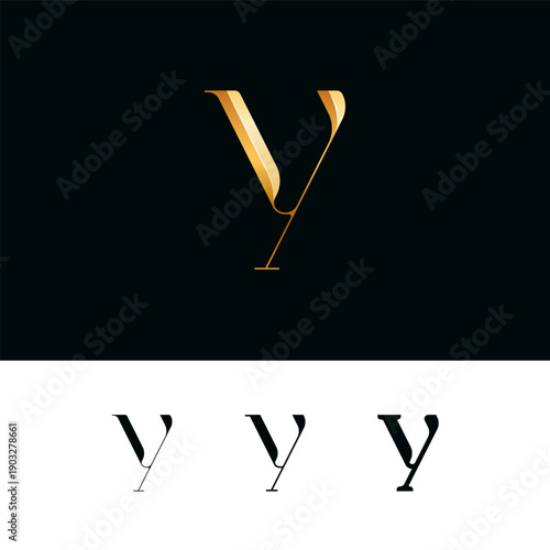 3d golden letter Y for logo, including set of four different letters perfect for logotypes, vector illustration 10EPS