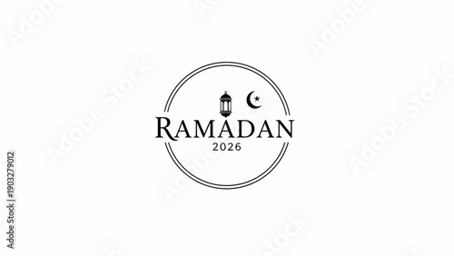 Ramadan 2026 logo design with crescent moon and lantern in circular frame