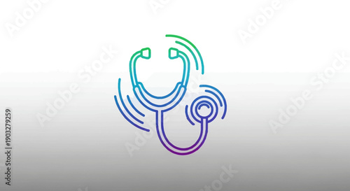 Modern Gradient Stethoscope Line Art Icon with Abstract Sound Wave Elements Healthcare Concept