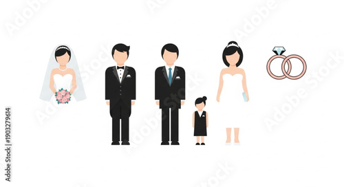 Wedding Couple Bride Groom Family Rings Celebration.