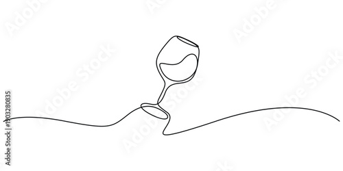 Minimalist continuous one line art drawing of a wine glass  Single one line art red wine glass vector illustration