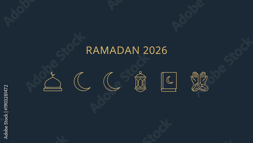 Ramadan 2026 illustration featuring crescent moon and lantern symbols in a minimalist design