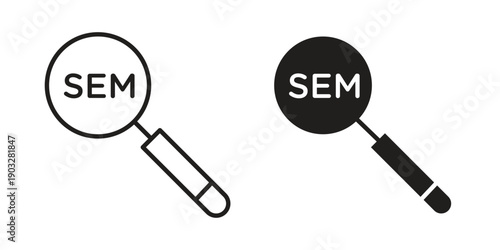 SEM icon concept. Thin line symbol. Vector illustration isolated. Editable stroke.