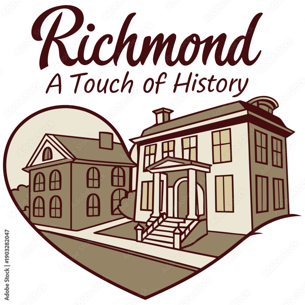 Fototapeta premium Richmond Virginia Historic Architecture Illustration with Classic Houses and Heritage Text