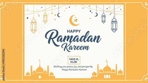 Celebrating Ramadan Kareem with lanterns and crescent moon in a festive Islamic scene