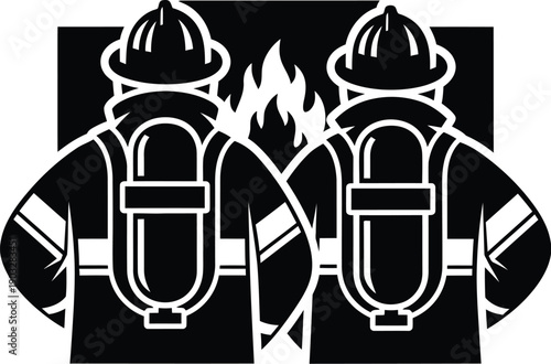 Fireman, firefighters in silhouette. 