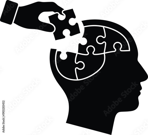 Hand placing a piece into a small, partially assembled 3D jigsaw puzzle. Continuity of operation,  problem-solving, complexity, or artificial intelligence.