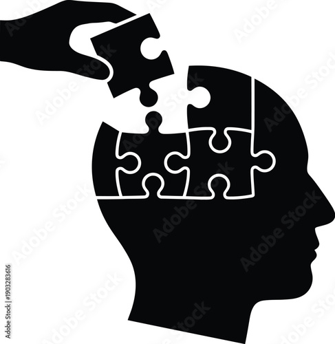 Hand placing a piece into a small, partially assembled 3D jigsaw puzzle. Continuity of operation,  problem-solving, complexity, or artificial intelligence.