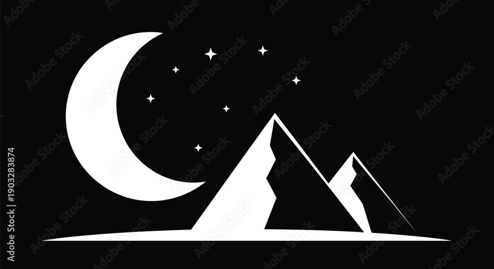 Fototapeta premium Night sky with a crescent moon and mountains. 