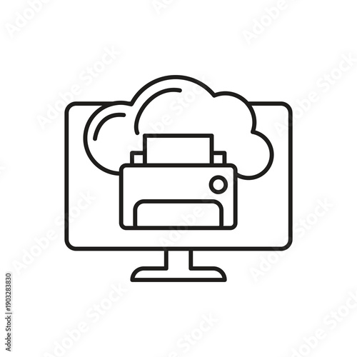 Wireless Cloud Printing Monitor Line Icon