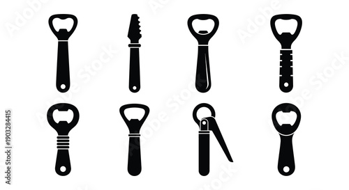 Collection of black silhouette bottle openers in various styles