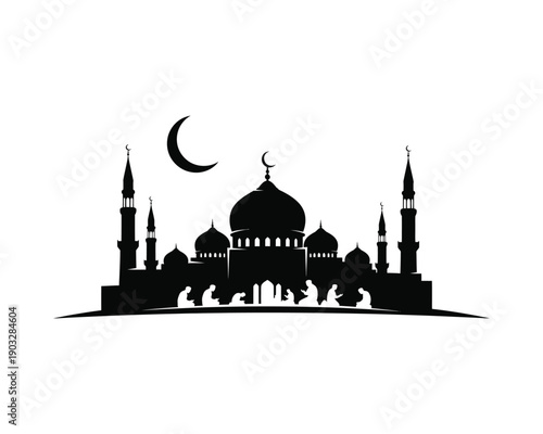 Ramadan mosque silhouette vector silhouette illustration design set collection, ramadan mosque silhouette, ramadan mosque vector illustration, islamic mosque ramadan design, eid mubarak mosque 