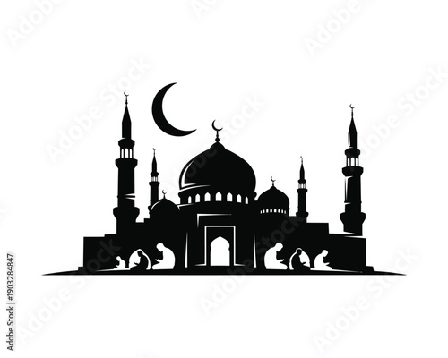 Ramadan mosque silhouette vector silhouette illustration design set collection, ramadan mosque silhouette, ramadan mosque vector illustration, islamic mosque ramadan design, eid mubarak mosque 