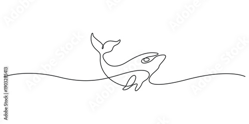 Continuous minimalist one-line drawing of a whale vector illustration