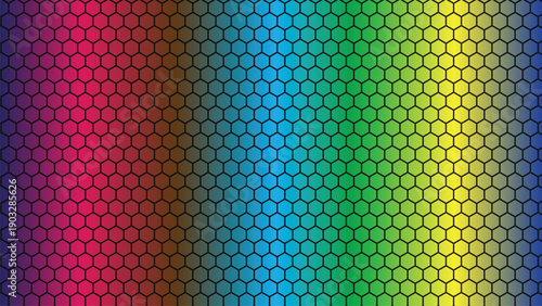 Vibrant abstract digital wallpaper featuring a seamless geometric pattern of colorful rainbow circles and halftone dots on a retro disco light backdrop design