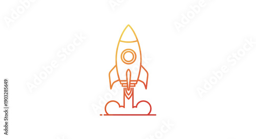 Stylized outline rocket launching into space symbolizing startup growth and innovation