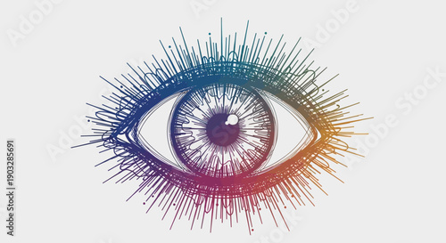 A captivating hand-drawn human eye with vibrant gradient colors creating an abstract and artistic