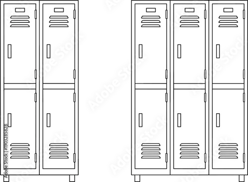 Metal school and gym lockers line icons set with storage cabinets organization furniture symbols vector illustration design
