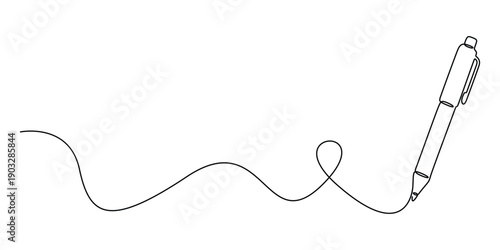 Pen icon continuous one line drawing minimalist outline vector design, Continuous one line drawing of pen isolated flat vector illustration
