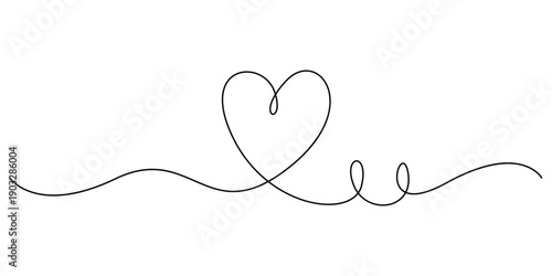 Heart hand drawn. Heart continuous one line drawing. Single contour heart for love design, Continuous one line drawing of abstract heart sign isolated flat vector illustration