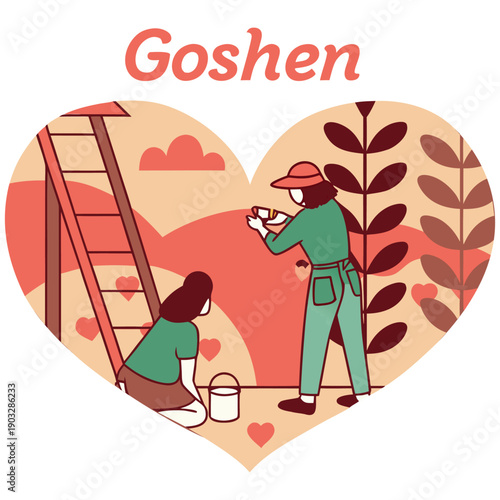 Goshen Volunteer Community Mural Painting Scene Inside Heart Shape