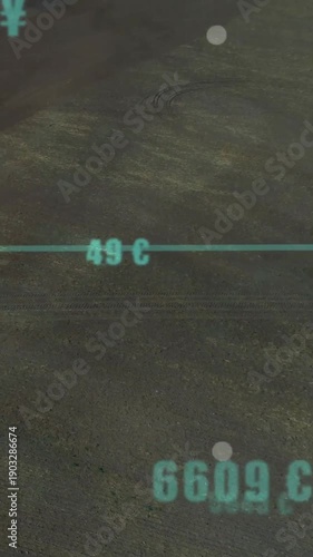 Vertical video: Camera panning revealing teal grid animating markers, chart and smoke, showing data