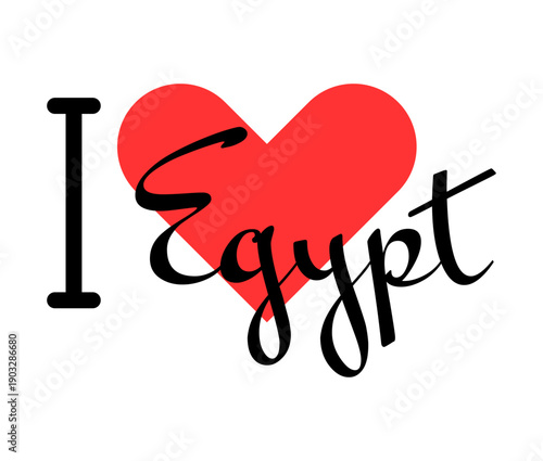 I love Egypt. Hand drawn letters with red heart. Vector illustration, lettering in modern design
