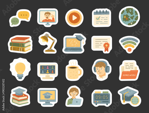 Online education set in scandinavian style featuring e learning study communication technology knowledge remote school tools lessons planning certification student