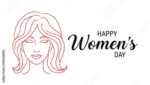 Happy women's day celebration with a simple elegant woman face line drawing