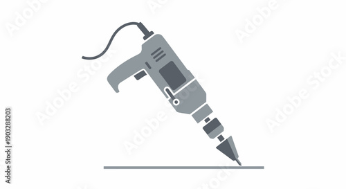 Gray cordless drill with a pointed bit drilling into a surface