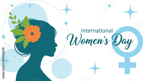 International women's day celebration with a woman's silhouette and flower