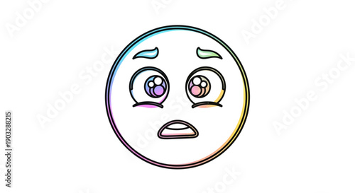 Hand drawn cartoon emoji with a worried expression and colorful outline on white background