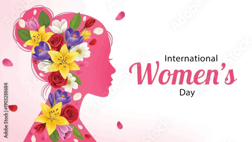 International women's day celebration background with floral silhouette