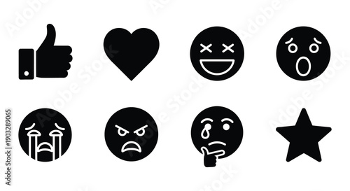 Collection of black silhouette emoticons depicting various emotional expressions
