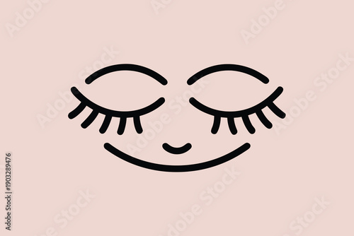 Minimalist vector illustration of a stylish woman with a smiling face, featuring black hair, glasses, and artistic facial details for beauty and fashion design