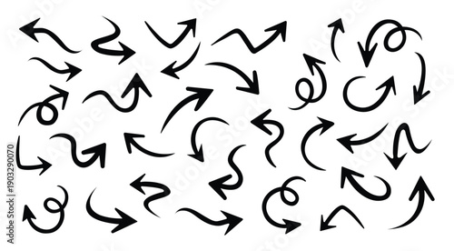 Hand Drawn Arrow Icons Set – Sketch Doodle Direction Arrows Vector Illustration