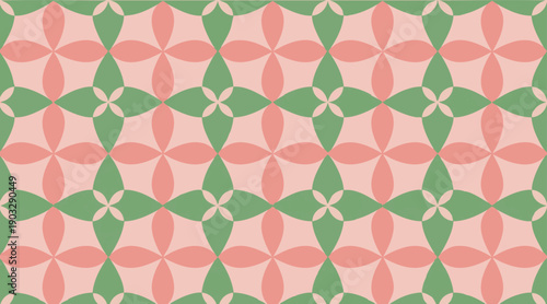 A seamless pattern of pink and green floral motifs creating a vibrant and intricate design