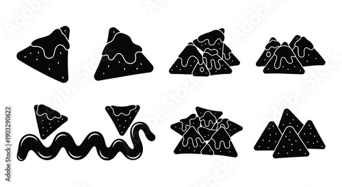 Hand drawn illustration of tortilla chips arranged in various formations