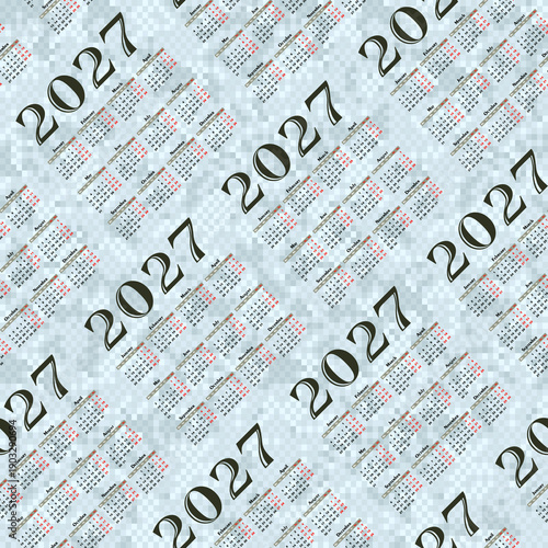 Seamless pixel background with calendar for a year 2027.
