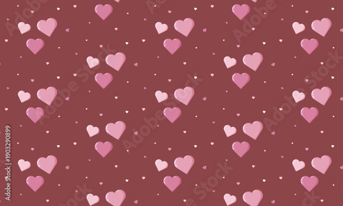 Seamless Valentine s pattern with pink and purple hearts of various sizes on maroon background